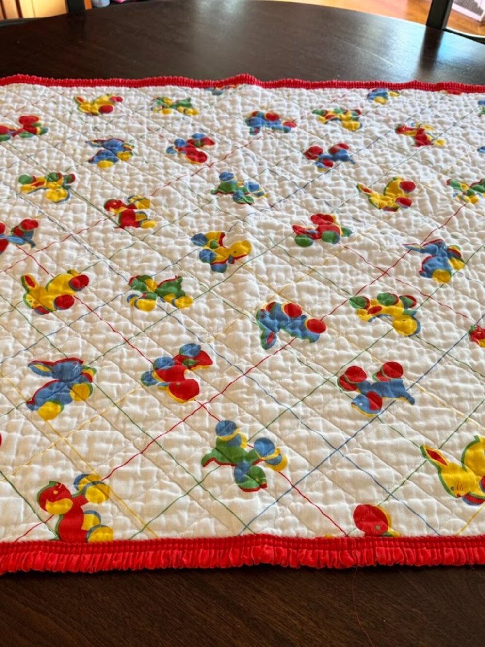 Vintage Sears Baby Quilt Primary Colors Pull Ducks, Bunnies and Puppies